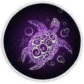 Lofaris Mysterious Black Purple Turtle Round Beach Towel